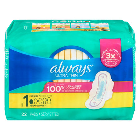 Always Ultra Thin Pads with Wings Size 1 22 CT