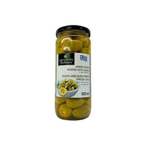 Ariston Green Olives Stuffed with Garlic 500 ml